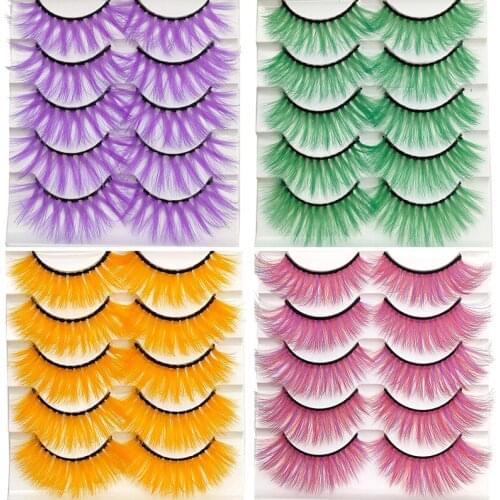 OKAYLASH 5 Pairs Rainbow Colorful 5D Makeup Mink Lashes for Halloween Cosplay Party Makeup Colored Eyelash Wholesale Low Price