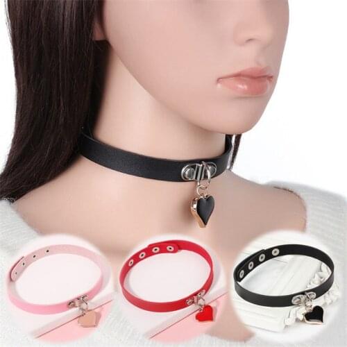Rock Punk Chocker Gothic Statement Jewelry PU Leather Heart Necklace Women Collar Necklace