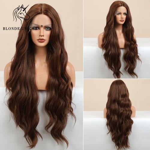 Blonde Unicorn Lace Part Synthetic Long Wavy Wig Ombre Brown Hair Wigs for Black White Women Daily Hair Heat Resistant