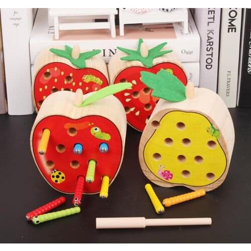 Puzzles Jigsaw Fruit catching insects games Education Wooden Model Toys Fruit Vegetables Learning Puzzle Catch Insects Worm Game