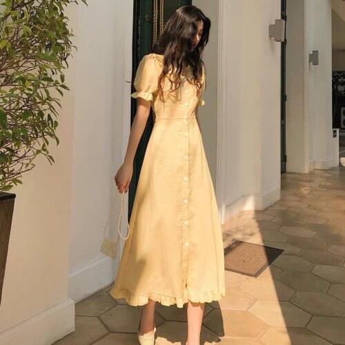 Dresses Women Turn Down Collar Ruffles Chic Party Feminine Hipster Sweet French Style Vintage New Arrival Hot Sale Summer Mujer