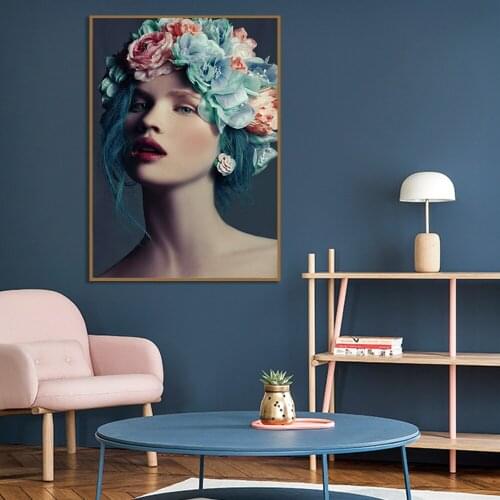 Home Decor Prints Canvas Painting Wall Art Flower Woman Head Nordic Modern Style Poster Modern Bedside Background Unstretched
