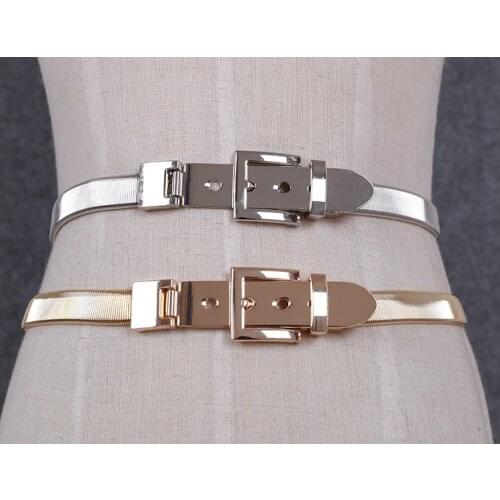Women Gold and Silver Full Metal Elastic Chain belt Metal Pin Clasp Buckle Waistband Luxury Fashion Belts bg-040
