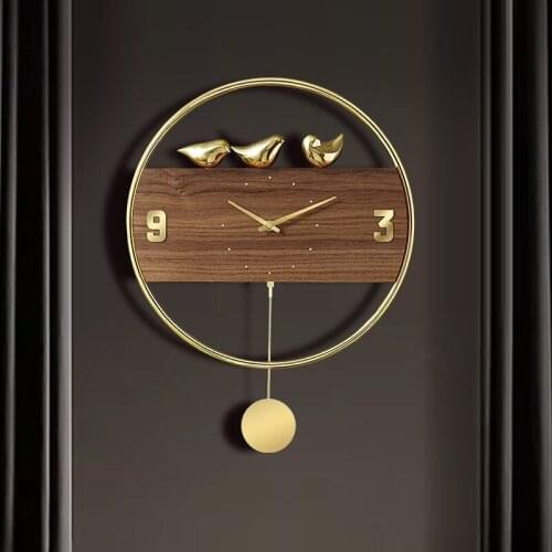 Luxury Nordic Wall Clock Modern Design Silent Gold Pendulum Wall Clock Wood Metal Living Room Reloj De Pared Home Decor AD50WC