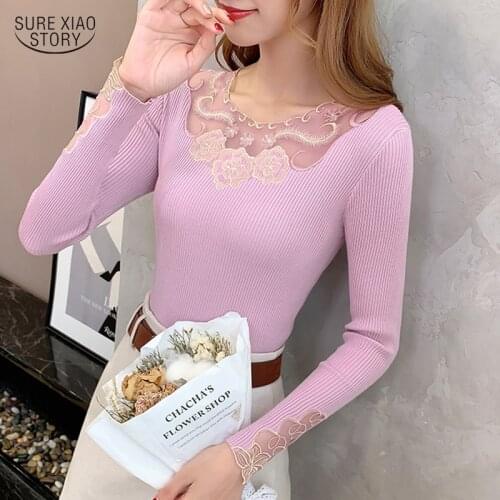 Embroidered Slimfit Sweater Elegant Comfort Warm Bottoming Sweater Women Fall Winter Half High Neck Contrast Women Sweater 16004