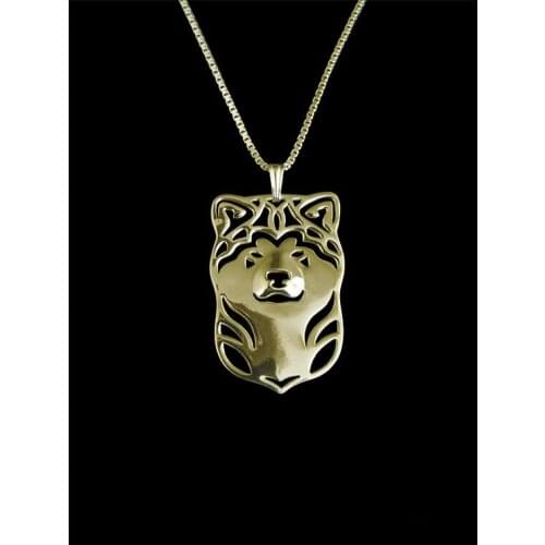 Trendy Japanese Akita Inu dog pendant women plated silver statement necklace animal jewelry