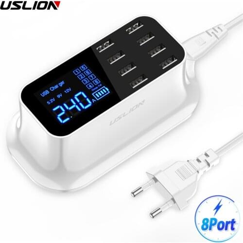 USLION 8 Ports USB Charger LED Display Quick Charge Fast Charging Adapter For iPhone Tablet iPad Samsung Xiaomi Huawei EU UK