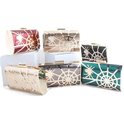 Elegant PU Leather Clutches Evening Bag Women Metal Geometric Party Dinner Bag Wallet Box Female Shoulder crossbody Bags Wedding