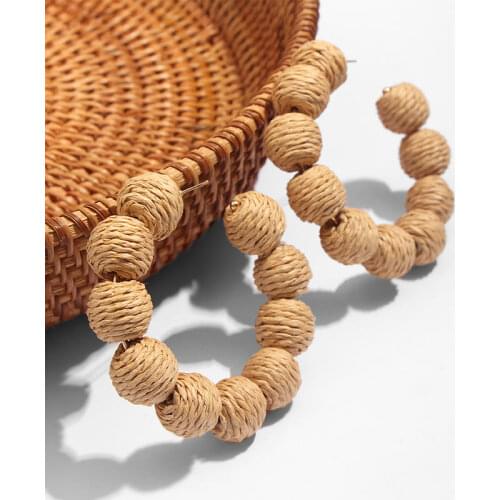 Flatfoosie New Handmade Wooden Straw Weave Rattan Vine Round Fashion Earrings Women 2019 Vinatge Punk Design Hoop Earring Party