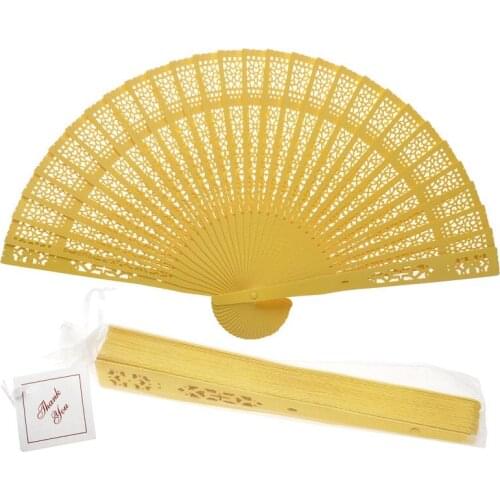 [ Fly Eagle ] 8" Yellow FS Hot UK Ladies Wooden Sandalwood Hand Fan Wedding/ Birthdays Partys " PERFECT GIFT "