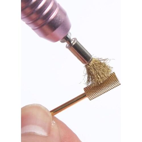 1PCs Golden Nail Drill Bit Cleaning Brush Portable Tools For Electric Manicure Drills Copper Wire Drill Bit Cleaner Nail Tools