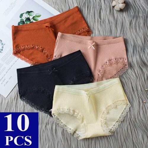 10Pcs/lot Sexy Lace Panties For Women Cotton Panties Briefs Women Underwear Lingerie Femme Bow-knot Underpants Women Shorts