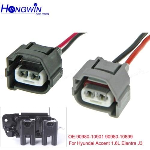 Pair 2 Pin Ignition Coil Connector Plug Cable Wire Harness For Hyundai Accent 1.6L Elantra J3 Toyota Kia 90980-10901 90980-10899