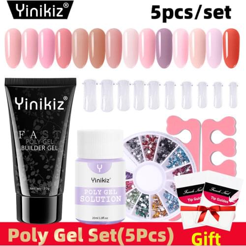 5pcs/set Builder Extending Crystal Jelly Poly Set Nails Kit Uv French Nails Art Manicure Builder Gel Natural Acrylic Gel