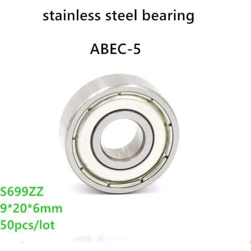 50pcs/lot ABEC-5 S699 S699Z S699ZZ 9*20*6mm miniature stainless steel deep groove ball bearings S699 -2Z 9x20x6mm