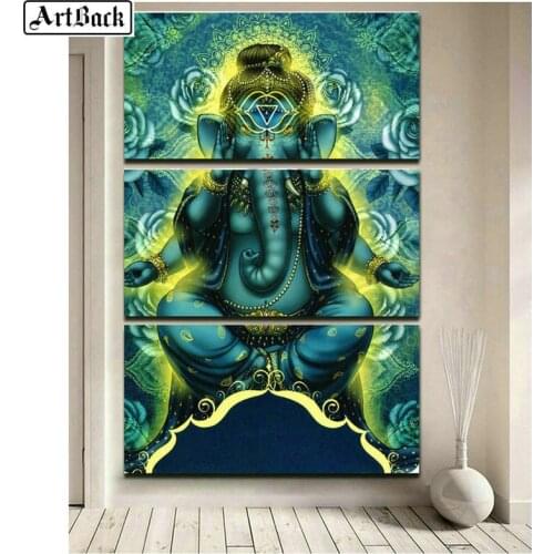 5d diy diamond painting elephant god india religion full square drill diamond embroidery living room decoration triptych
