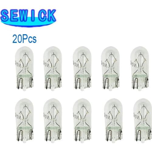 20Pcs White T10 W5W 501 194 Clear Signal Lamp White Glass 12V 5W W2.1x9.5d Single Filament Car Bulb Auto Light