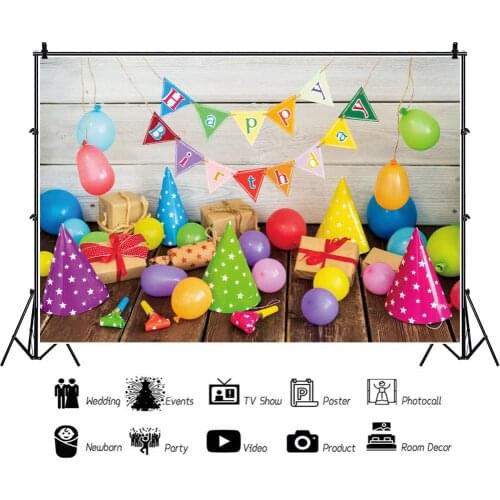 Wooden Board Hanging Flag Paper Cup Children Background Decoration Photography Studio Kids Birthday Party Photo Backdrop Cloth