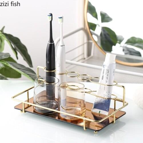 European Stainless Steel Electric Toothbrush Rack Bathroom Vanity Storage Tray Dressing Table Cosmetic Rack Bathroom Accessories