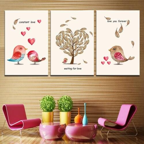 Canvas Painting Animal cartoon love forever 3 Pieces Nordic Wall Art Painting Modular Wallpapers Poster Print Home Decor