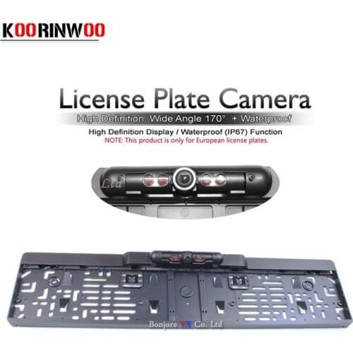 Koorinwoo DC 12V Auto Parktronic EU Car License Plate Frame Car Rear View Camera 4 IR Night Vision Reverse Parking Camera