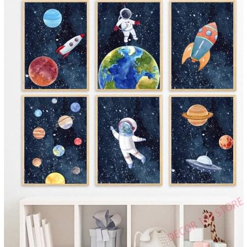 Space Astronaut Planet Rocket Earth UFO Nursery Wall Art Canvas Painting Posters And Prints Wall Pictures Baby Kids Room Decor
