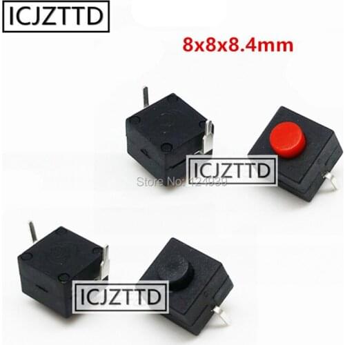 10PCS Small micro self-locking 8*8*8.4mm 8x8x8.4mm DIP 2P feet RED BLACK Touch switch with lock Push Button Switch 8X8 8*8