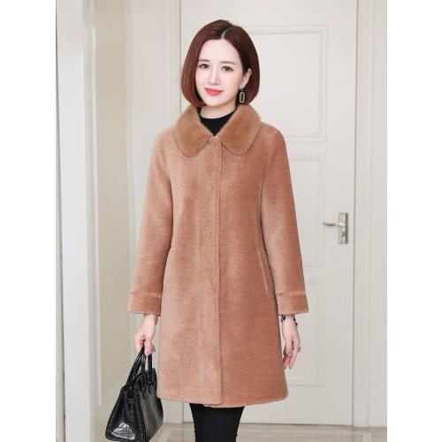 Fashion High Quality Genuine Wool Fur Coat Autumn Winter Mink Fur Collar Female Jacket Warm Womens Coats Ropa De Mujer Zjt1924