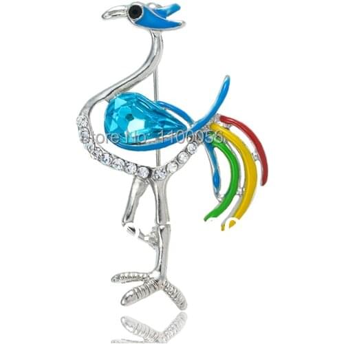 MZC Free Shipping Cheap Flamingo Brooch Strass Women Small Crystal Ostrich Broches Cock Scarf Clip Brooches X0814