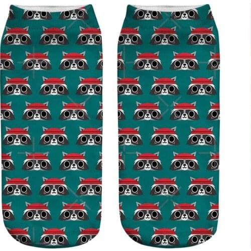 2021 Womens socks kawaii Raccoon Plaid Sweater Printed Socks Woman harajuku Happy Funny Novelty cute girl gift Socks for women