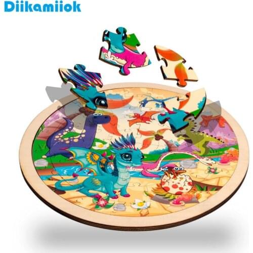 New 50/60 Pieces Kids Wooden Puzzle Round Dinosaur Animal Traffic Puzzles Toy 3-7 Years Baby Educational Toys for Children Boys