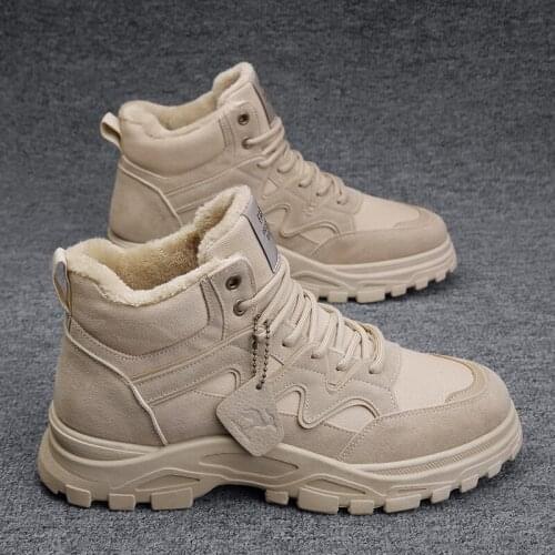 New Winter Trend Canvas Martin Boots Black Fashion Lace-up Ankle Casual Shoes Mens High-Performance High-Top Plus Cashmere Men