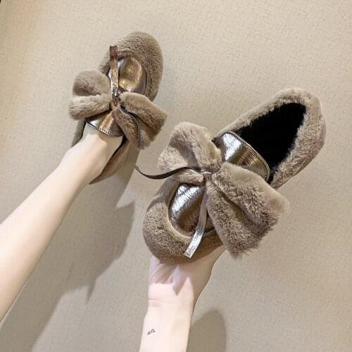 New Winter Woman Flat Shoes fashion casual peas Bow shoes female Round head warm Hot Sale Autumn Loafers wild student U12-94