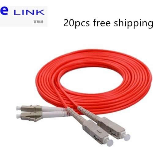20pcs LC UPC TO SC UPC fiber optic patch cords duplex multimode 2.0mm 50/125um cable optical fibre jumer free shipping ELINK