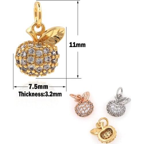 Micropavé Apple Necklace,Gold Apple Pendant,Gold Fruit Charm,Apple Charm,DIY Jewelry Making Accessories 11×7.5×3.2mm
