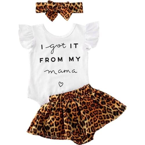 Pudcoco Fast Shipping 3pcs Toddler Infant Baby Girl Cotton Outfits Set Letter Bodysuit+Leopard Shorts+Headband Cute Baby Clothes