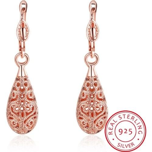 LEKANI Vintage Steampunk Water Drop Earrings Hollow Flower Design Earring For Women 925 Sterling Silver Fine Jewelry