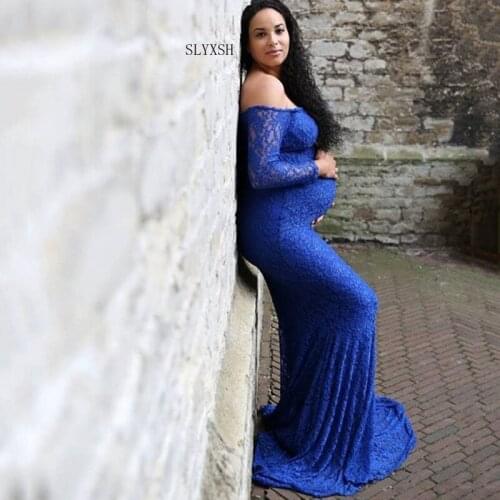 SLYXSH Lace Maternity Dresses Maternity Photography Props Women Sexy Lace Dress Maternity Dress for Photo Shoot Long Dress