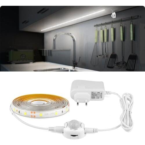 12V LED Motion Sensor Strip Light/Tape 2835 EU/US Plug Warm White Smart Night Sensor PIR Bedroom Closet Kitchen Room Wall Lamp