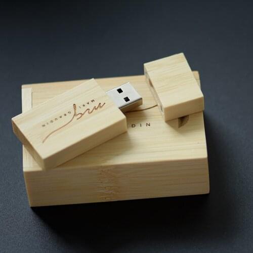 POWERONE USB Flash Drive Wooden Usb2.0 with Box Pendrive 8GB 16GB 32GB 64GB for Photography Wedding Gift Free Custom LOGO