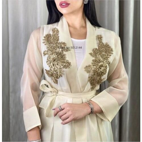 2 Pieces Abaya Set For Women 3D Embroidered Kimono with Vest Long Dress Modest Muslim Dubai Arabic Clothes Eid 2021 New