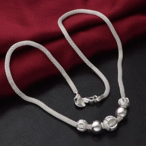 Womens Unique Retro Carved Beads Pendant Classic Mesh Weave Chain Necklace Fashion Jewelry NL0468