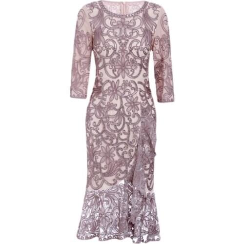 4XL Dress Vestidos De Fiesta 2021 Autumn Winter Party Bride Mother Women Allover Appliques Embroidery Lace Ruffle Elegant Dress