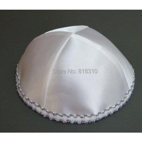 JEWISH KIPPAH KIPPOT YARMULKE SATIN LACE BORDER 20CM