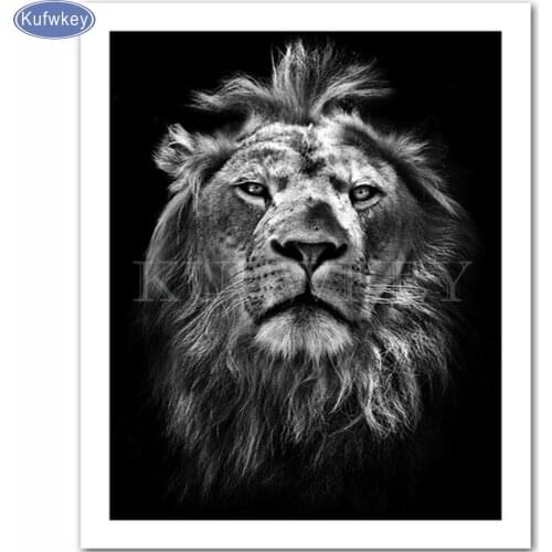 Black and white lion full Diamond Embroidery sale DIY mosaic diamond Painting Cross Stitch pictures of Rhinestone wall Decor