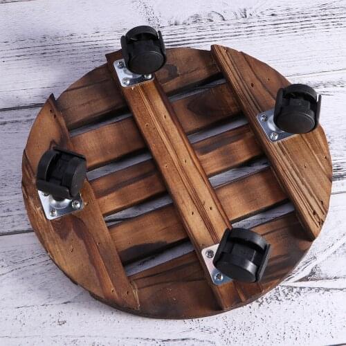 Wooden Movable Plant Flower Pot Stand with Wheels for Outdoor Home Garden