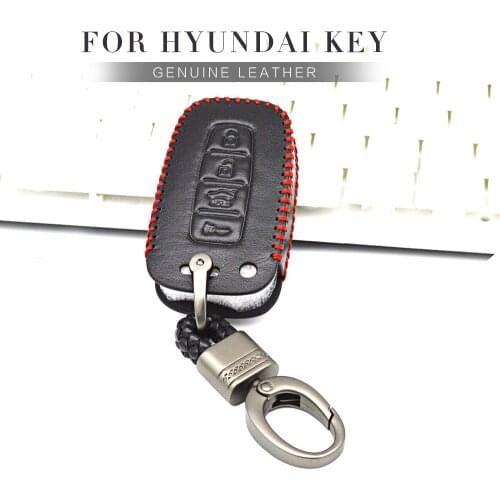 Leather Car Key Case Cover For Hyundai Solaris I20 I10 I40 IX25 IX35 Creta Santa Fe Elantra Tucson 2017 Key Ring Accessories