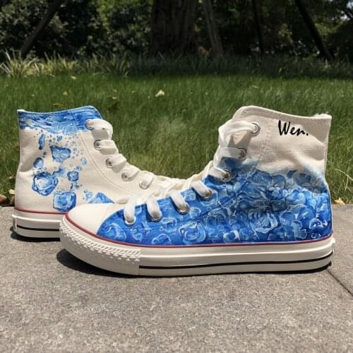 Wen Original Shoes Design Custom Hand Painted Sneakers Ice Cube White High Top Men Womens Canvas Sneakers