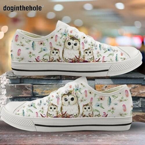 Doginthehole Cute Owl Pattern Shoes for Women 2020 Sneakers Casual Teens Canvas Shoes Spring/Autumn Female Canvas Footwear