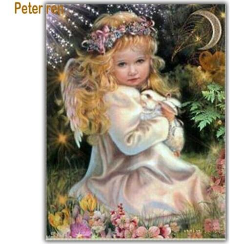 Diy crafts Diamond painting beauty Full Diamond embroidery Beautiful girl 3d square Diamond mosaic paintings Rabbit with angel